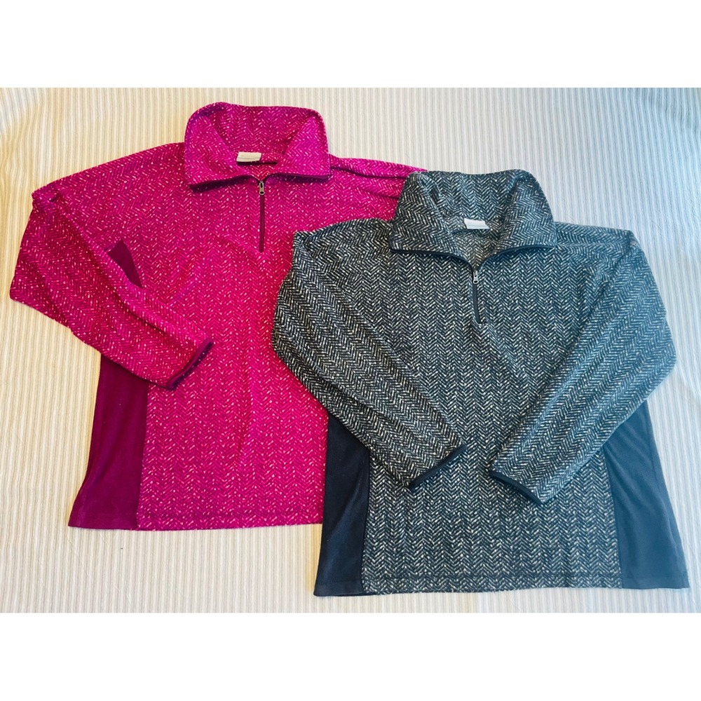 Columbia Women 2pk Quarter Zip Fleece Herringbone Magenta Black XL Soft Cozy